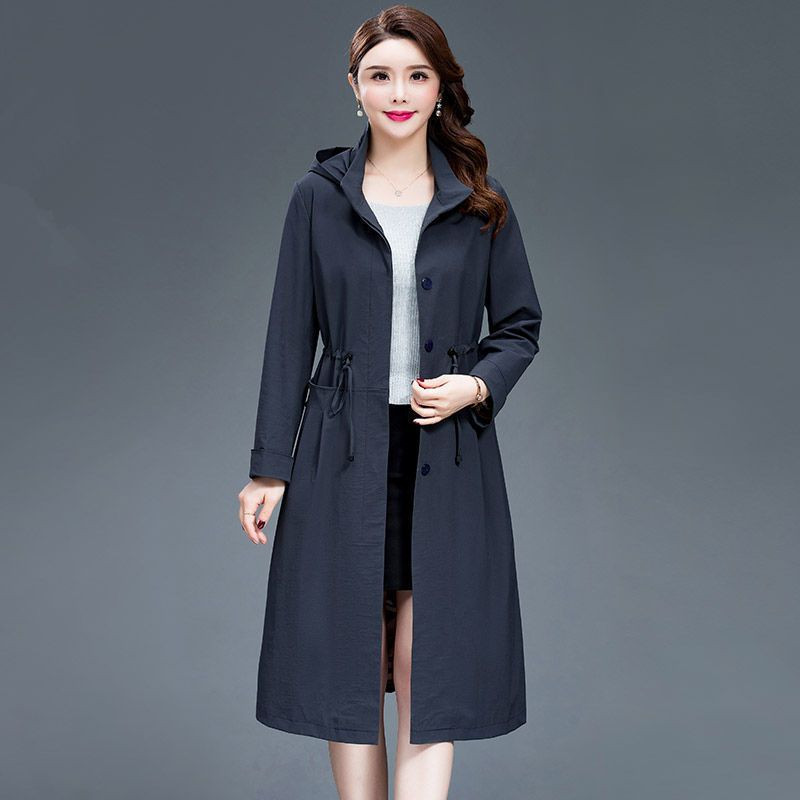 2023. aasta uus kevadine sügismantel naiste vabaaja lahtine pitsiline üherealine mantel kapuutsiga, õhuke lukuga mantel