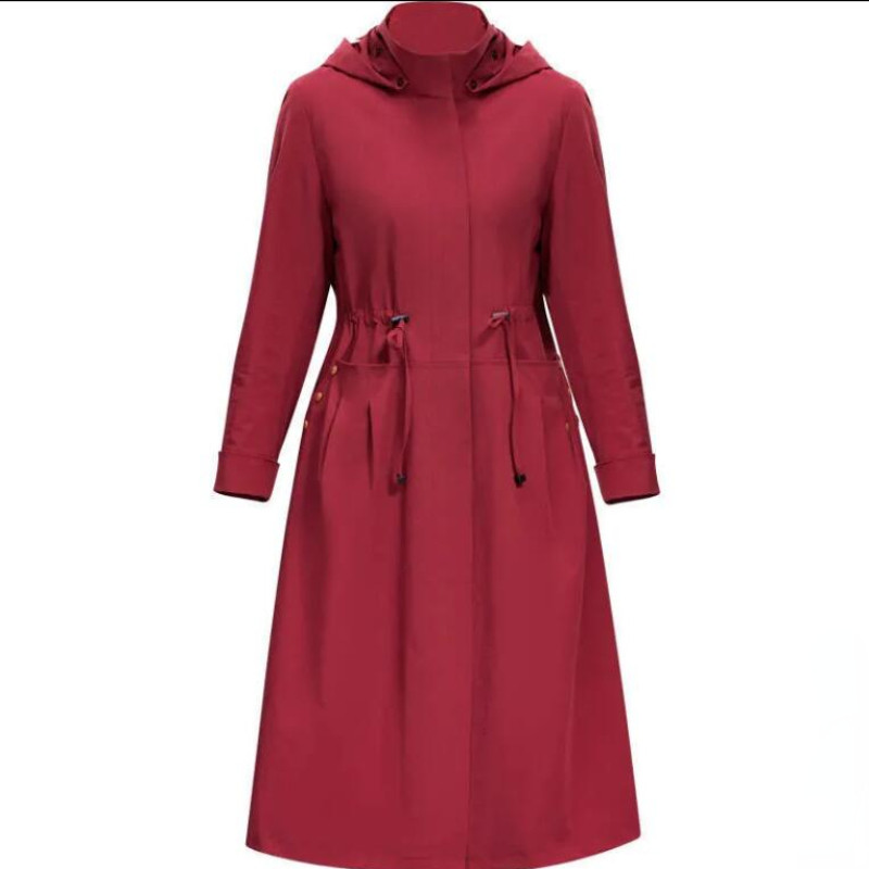 2023. aasta uus kevadine sügismantel naiste vabaaja lahtine pitsiline üherealine mantel kapuutsiga, õhuke lukuga mantel