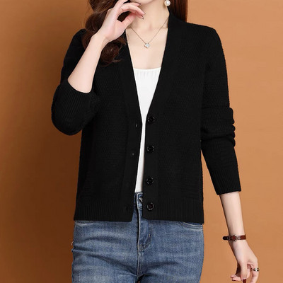 Μόδα vintage κοντό γυναικείο πουλόβερ ζακέτα για άνοιξη και φθινόπωρο Κορεάτικο στυλ μακρυμάνικο Top casual μονό στήθος πλεκτό παλτό