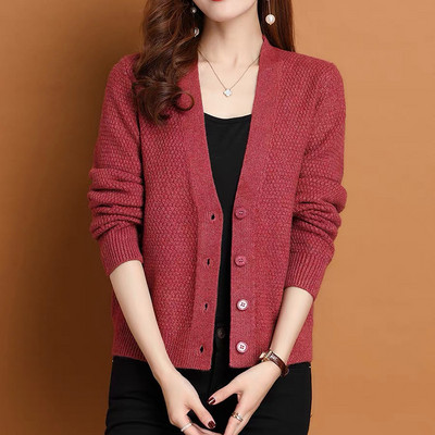 Μόδα vintage κοντό γυναικείο πουλόβερ ζακέτα για άνοιξη και φθινόπωρο Κορεάτικο στυλ μακρυμάνικο Top casual μονό στήθος πλεκτό παλτό