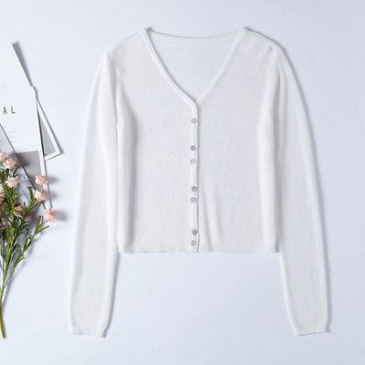 Καλοκαιρινό νέο αντηλιακό Ice Silk πλεκτό πουλόβερ Απλή περιστασιακή μόδα Γυναικείο πουλόβερ μονόχρωμο Κομψή γυναικεία ζακέτα με λαιμόκοψη σε V