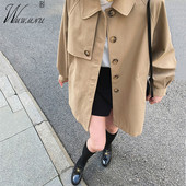 Γυναικείες καμπαρντίνες ιαπωνικού στυλ Oversize 3xl Χακί Ανεμοδράστη Φαρδιά Κομψό Μεσαίου Μήκου Πανωφόρι Polo γιακά Ανοιξιάτικα Ρούχα