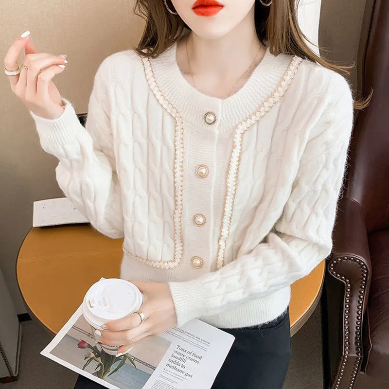 Proljeće jesen Novi temperamentni pleteni džemper Korejski modni vintage plavi sako Kardigan Jednobojni široki tanki gornji dio dugih rukava