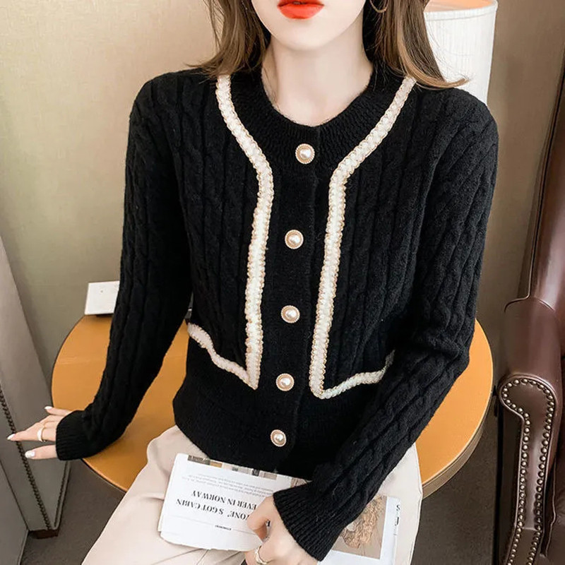 Proljeće jesen Novi temperamentni pleteni džemper Korejski modni vintage plavi sako Kardigan Jednobojni široki tanki gornji dio dugih rukava