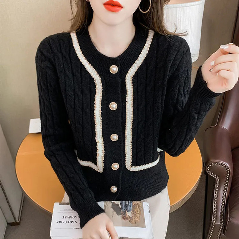 Proljeće jesen Novi temperamentni pleteni džemper Korejski modni vintage plavi sako Kardigan Jednobojni široki tanki gornji dio dugih rukava