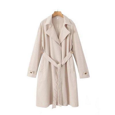 Ivogarel ženski elegantni bostonski opušteni trenč kaput pripijenog i opuštenog stila, zlatni gumbi, džepovi sa bočnim šavovima, samotkana kravata