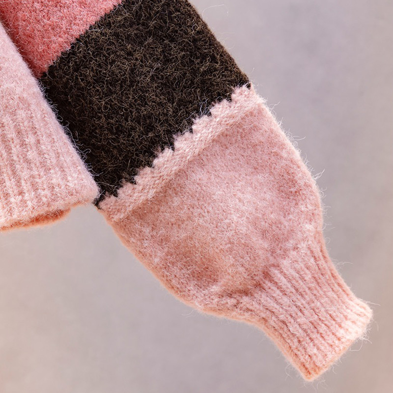 Πουλόβερ Harajuku Fashion Splice Design Ζακέτα Γυναικεία φαρδιά κοντό παλτό με στρογγυλή λαιμόκοψη που μπλοκάρει το χρώμα της άνοιξης πλεκτό φθινοπωρινό μπουφάν