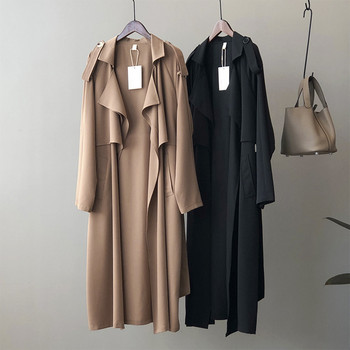 Johnature Κορεατικά Vintage Loose Sashes Γυναικεία Trench 2023 Φθινόπωρο Νέο Φαρδύ γυριστό γιακά Γυναικεία παλτό