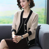 Sügistalvised silmkoelised kampsunid naiste kampsunid elegantsed õhukesed pikkade varrukatega V-kaelusega topid Korea moe lühike ja suur naiste mantel