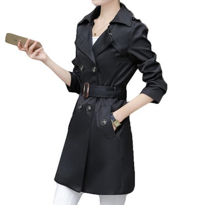 Naiste Trench Mantel kontorinaisele Mine tööle Uus moelooja bränd Classic European Slim Coat Trench Double Breasted Plus