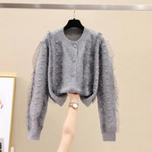 Κορεάτικο στυλ Γλυκό Πλεκτό Πλεκτό Πουλόβερ Casual Μόδα Διχτυωτό Ζακέτα με στρογγυλή λαιμόκοψη Γυναικείο πουλόβερ με μακριά μανίκια