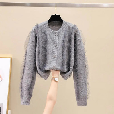 Κορεάτικο στυλ Γλυκό Πλεκτό Πλεκτό Πουλόβερ Casual Μόδα Διχτυωτό Ζακέτα με στρογγυλή λαιμόκοψη Γυναικείο πουλόβερ με μακριά μανίκια
