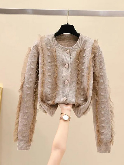 Κορεάτικο στυλ Γλυκό Πλεκτό Πλεκτό Πουλόβερ Casual Μόδα Διχτυωτό Ζακέτα με στρογγυλή λαιμόκοψη Γυναικείο πουλόβερ με μακριά μανίκια