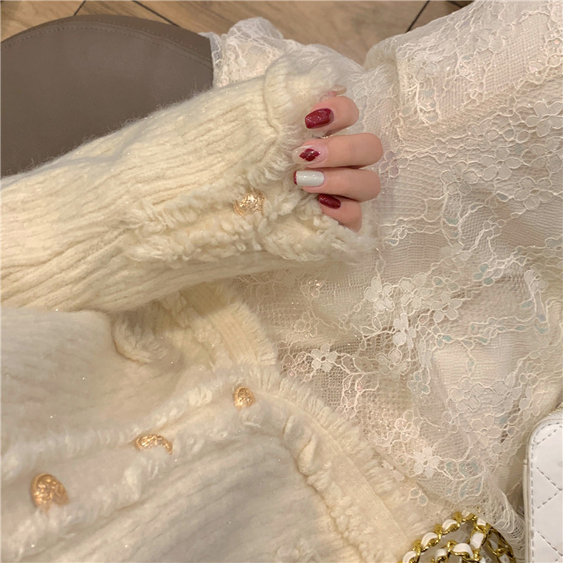 Elegantni pleteni kardigan korejskog modnog dizajna s resama Proljetni i jesenski kardigan džemper s V izrezom Kaput s jednim kopčanjem Ženske majice