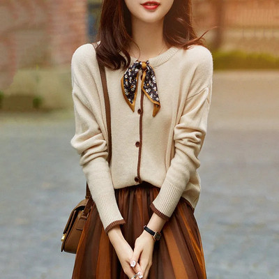 Νέο απαλό πουλόβερ με στρογγυλή λαιμόκοψη Casual Fashion All-Match Πλεκτή ζακέτα συνονθύλευμα Vintage φιόγκο ιδιοσυγκρασία Γλυκό γυναικείο τοπ