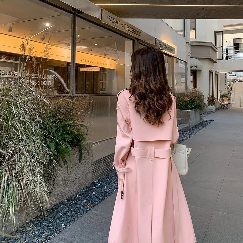 Novi ženski trenč kaput s dvostrukim kopčanjem na vezanje 2023. Ružičasta duga vjetrovka Korejska modna ležerna prevelika jakna Ulična odjeća