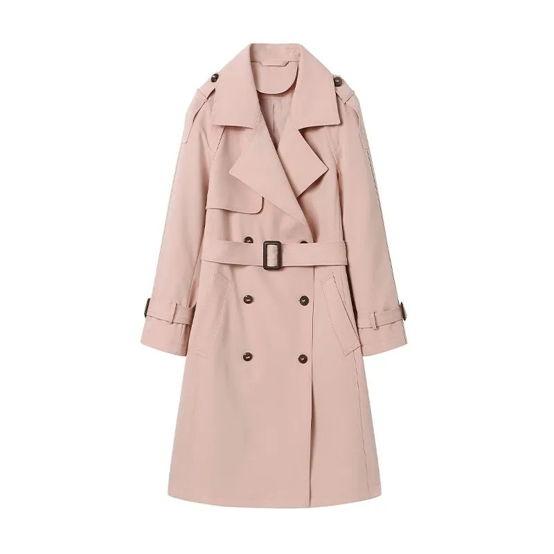 Novi ženski trenč kaput s dvostrukim kopčanjem na vezanje 2023. Ružičasta duga vjetrovka Korejska modna ležerna prevelika jakna Ulična odjeća