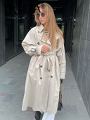 TRAFZA Γυναίκα Νέα μόδα Casual μασίφ πέτο αντιανεμικό γυναικείο vintage τσέπες ζώνη με διπλό στήθος μακρυμάνικο φαρδύ παλτό