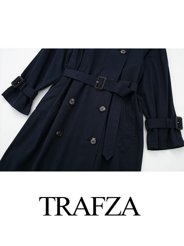 TRAFZA Ženske nove modne retro temperamentne duge jakne Ženske jesenske vjetrovke Chic, uski široki kaput s dvostrukim kopčanjem