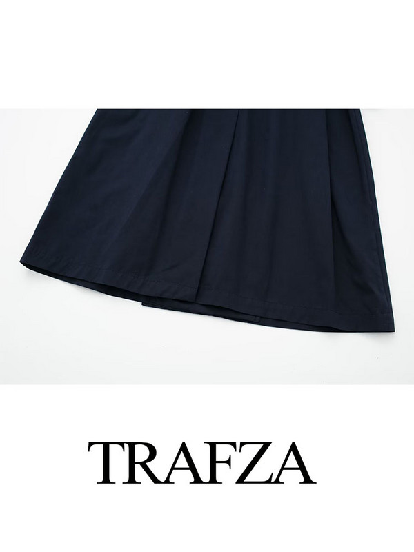 TRAFZA Ženske nove modne retro temperamentne duge jakne Ženske jesenske vjetrovke Chic, uski široki kaput s dvostrukim kopčanjem