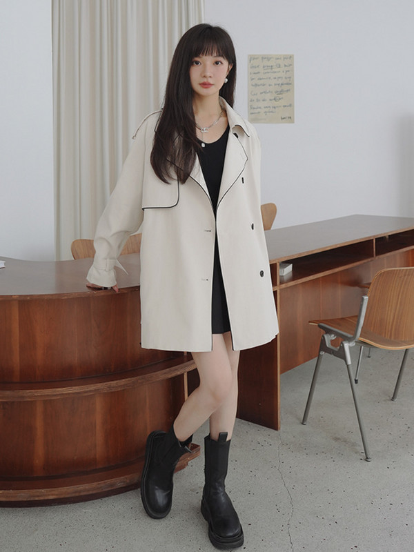 LANMREM kratki trenč kaput za žene Jednobojna vjetrovka s otvorenim ovratnikom s remenom u korejskom stilu 2L1101