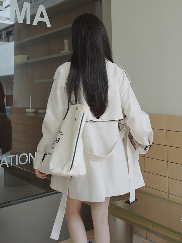 LANMREM kratki trenč kaput za žene Jednobojna vjetrovka s otvorenim ovratnikom s remenom u korejskom stilu 2L1101