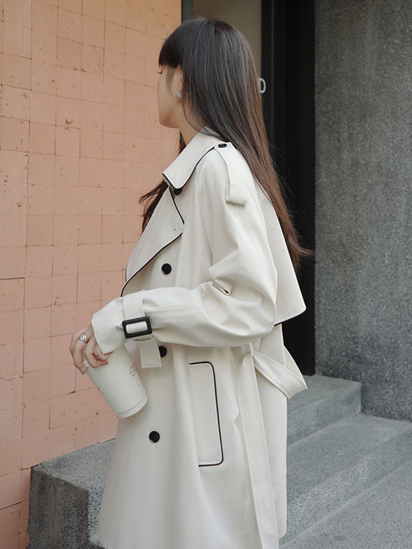 LANMREM kratki trenč kaput za žene Jednobojna vjetrovka s otvorenim ovratnikom s remenom u korejskom stilu 2L1101