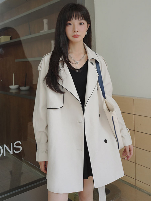 LANMREM kratki trenč kaput za žene Jednobojna vjetrovka s otvorenim ovratnikom s remenom u korejskom stilu 2L1101