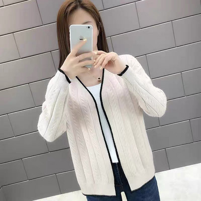 Κορεάτικη μόδα Κοντό μασίφ πλεκτό σακάκι με βιδωτό νήμα Κομψό πουλόβερ ανοιχτής βελονιάς Γυναικεία ζακέτα άγρια λεπτά μακρυμάνικα μπλουζάκια