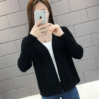 Κορεάτικη μόδα Κοντό μασίφ πλεκτό σακάκι με βιδωτό νήμα Κομψό πουλόβερ ανοιχτής βελονιάς Γυναικεία ζακέτα άγρια λεπτά μακρυμάνικα μπλουζάκια