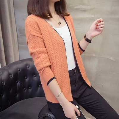 Κορεάτικη μόδα Κοντό μασίφ πλεκτό σακάκι με βιδωτό νήμα Κομψό πουλόβερ ανοιχτής βελονιάς Γυναικεία ζακέτα άγρια λεπτά μακρυμάνικα μπλουζάκια