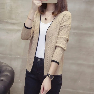 Κορεάτικη μόδα Κοντό μασίφ πλεκτό σακάκι με βιδωτό νήμα Κομψό πουλόβερ ανοιχτής βελονιάς Γυναικεία ζακέτα άγρια λεπτά μακρυμάνικα μπλουζάκια