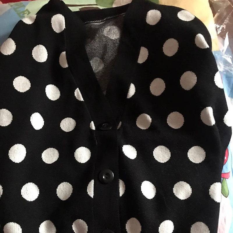 Kratki pleteni kardigan s ispisom točkica Ženski vintage veste s V-izrezom i jakne s dugim rukavima Modni ležerni divlji kaput proljeće jesen