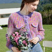 Dizajnerski pulover Korejski modni kratki pleteni kardigan Elegantni mali mirisni kaput Ljubičasti pulover Jesensko-zimski slatki top