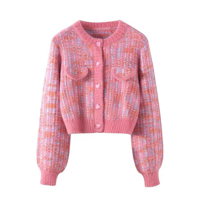Dizajnerski pulover Korejski modni kratki pleteni kardigan Elegantni mali mirisni kaput Ljubičasti pulover Jesensko-zimski slatki top
