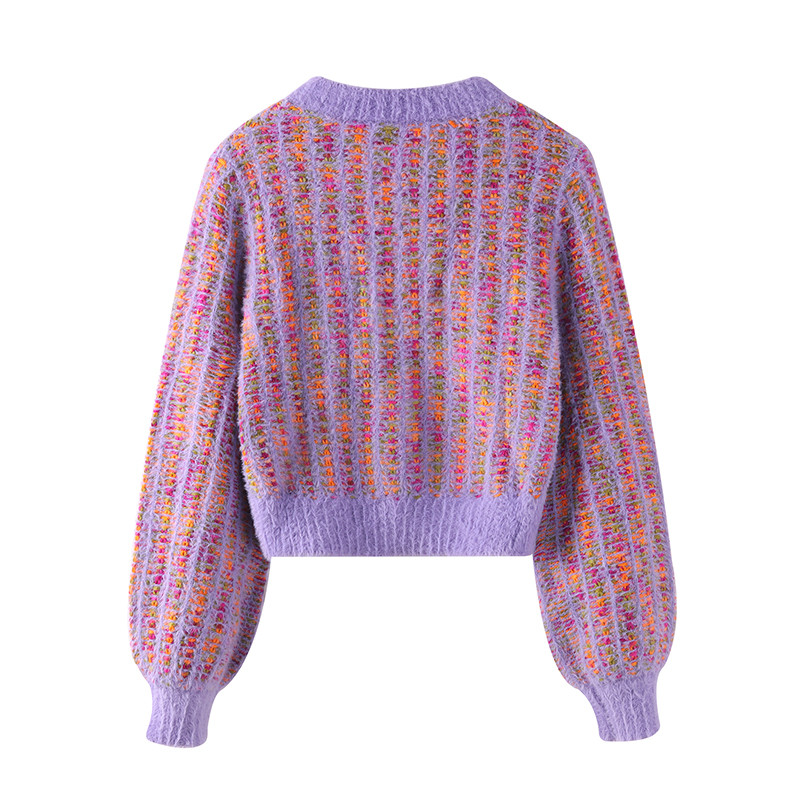 Dizajnerski pulover Korejski modni kratki pleteni kardigan Elegantni mali mirisni kaput Ljubičasti pulover Jesensko-zimski slatki top