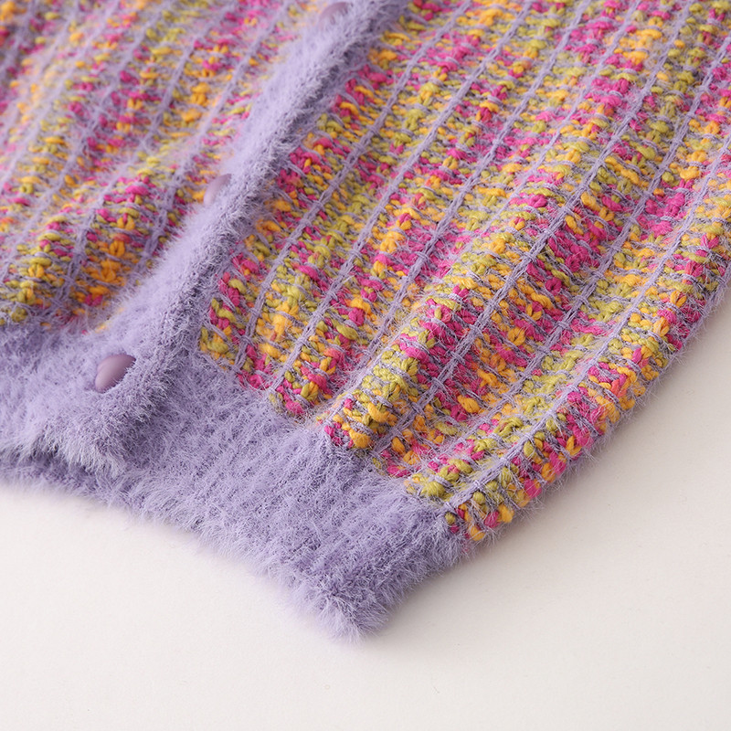 Dizajnerski pulover Korejski modni kratki pleteni kardigan Elegantni mali mirisni kaput Ljubičasti pulover Jesensko-zimski slatki top