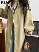 [EAM] Γυναικείο Χακί Μεγάλο Μέγεθος Μακριά Τάφρο Νέα βάση γιακά Μακρύ φανάρι Ανεμοδράστη Μόδα Παλίρροια Άνοιξη Φθινόπωρο 2023 1DH0307