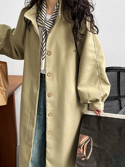 [EAM] Γυναικείο Χακί Μεγάλο Μέγεθος Μακριά Τάφρο Νέα βάση γιακά Μακρύ φανάρι Ανεμοδράστη Μόδα Παλίρροια Άνοιξη Φθινόπωρο 2023 1DH0307