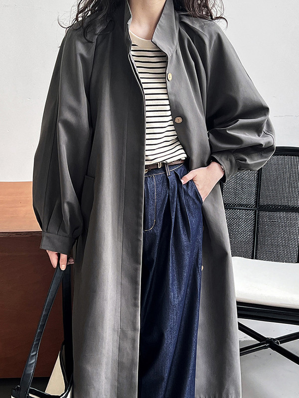 [EAM] Γυναικείο Χακί Μεγάλο Μέγεθος Μακριά Τάφρο Νέα βάση γιακά Μακρύ φανάρι Ανεμοδράστη Μόδα Παλίρροια Άνοιξη Φθινόπωρο 2023 1DH0307