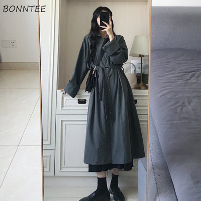 Trench Naiste Elegantne Vintage hubane Korea Sügis Naiselik Lihtne Pikk Stiil Soliidne Mood Kuum Soodus Paar Tänavarõivad Välisrõivad Kpop