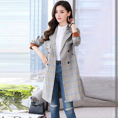 YASUGUOJI Novi ležerni sivi karirani trenč kaput za proljeće 2023. Ženska labava klasična poslovna gornja odjeća Ženska vjetrovka s dvostrukim kopčanjem