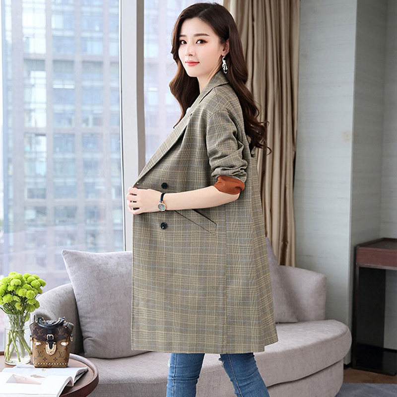 YASUGUOJI Novi ležerni sivi karirani trenč kaput za proljeće 2023. Ženska labava klasična poslovna gornja odjeća Ženska vjetrovka s dvostrukim kopčanjem