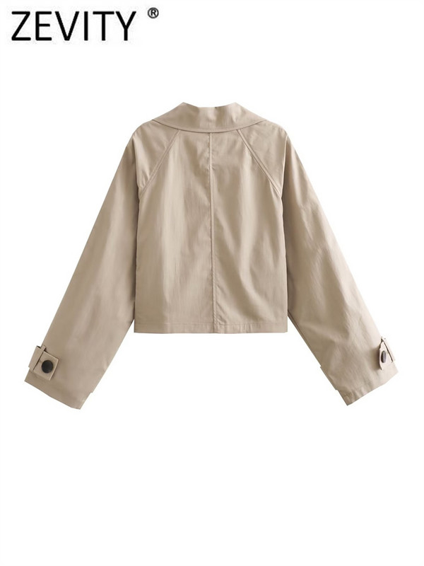 ZEVITY Γυναικεία Μόδα Στριφογυριστός Γιακάς Διπλό Στήθος Κοντό Αντιανεμικό Μπουφάν Γυναικείο Κομψό Εξωτερικό Παλτό Τροφωτό Μπλούζες CT5211