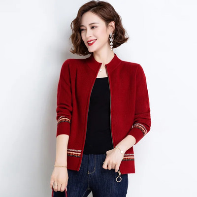 Συνονθύλευμα ρίγες με φερμουάρ Γυναικείο πουλόβερ Άνοιξη Φθινόπωρο Μονόχρωμο Μόδα Ζακέτα Πλεκτή Ζακέτα μακρυμάνικο παλτό