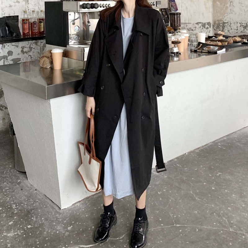 Proljeće Žene iznad koljena Trench engleski stil Kaput s dvostrukim kopčanjem Elegantna vjetrovka s ovratnikom na ovratnik za sve kombinacije Ženstvena