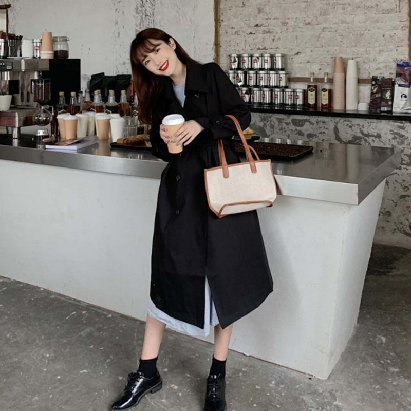 Proljeće Žene iznad koljena Trench engleski stil Kaput s dvostrukim kopčanjem Elegantna vjetrovka s ovratnikom na ovratnik za sve kombinacije Ženstvena