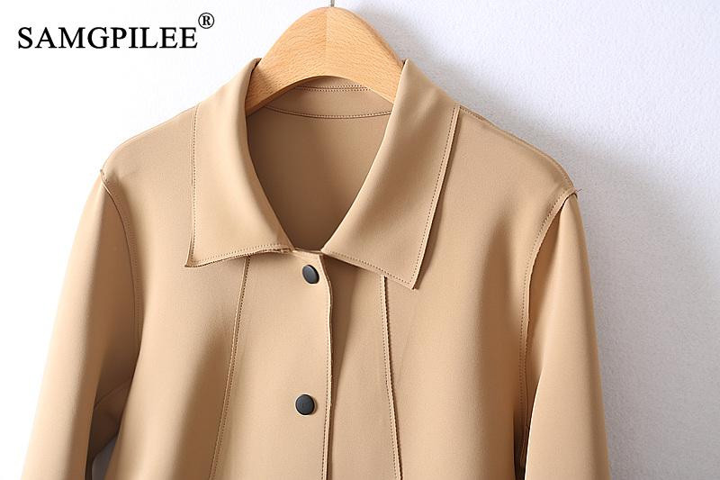 Απλή γαλλική μόδα Ελαφρύ πολυτελές αντιανεμικό μεσαίου μήκους 2023 Φθινοπωρινό γυαλιστερό γιακά Μονό στήθος Αέρινα βαμβακερά μπουφάν Γυναικεία