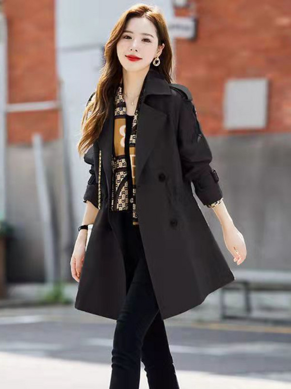 Trench-mantel naistele, uus kevad-sügis 2023, tugev keskmise pikkusega jakk, pikkade varrukatega kaherealine sügisene naisteriiete trenn