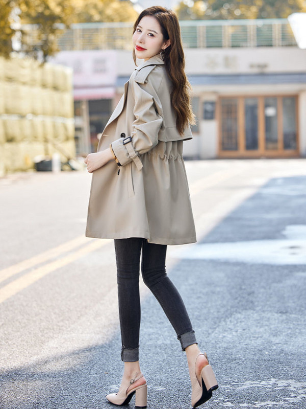 Trench-mantel naistele, uus kevad-sügis 2023, tugev keskmise pikkusega jakk, pikkade varrukatega kaherealine sügisene naisteriiete trenn
